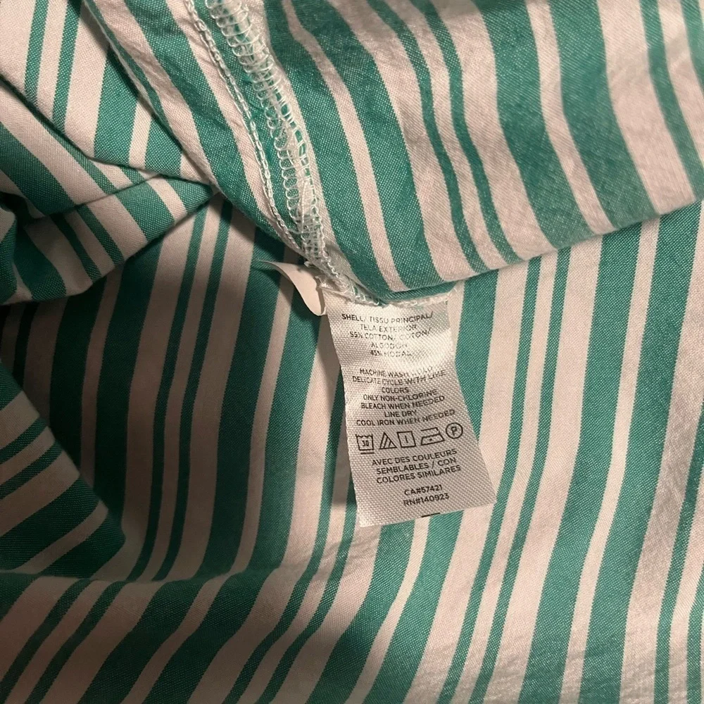 Loft green striped sleeveless button-down cotton top - Picture 2 of 5